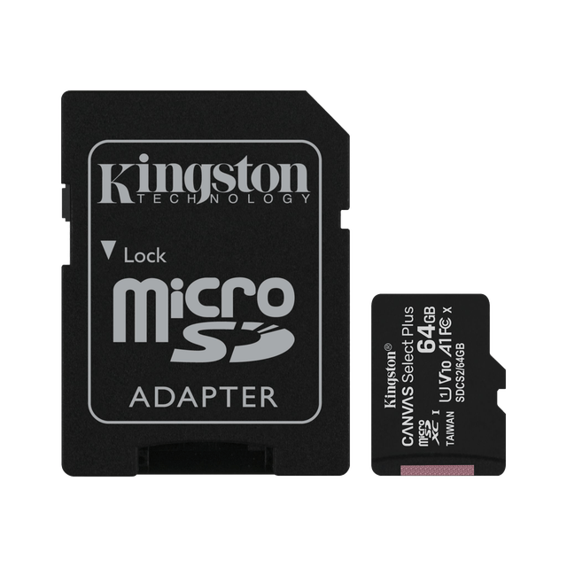  Kingston Canvas Select Plus 64 GB Class 10/UHS-I (U1) microSDXC - incl adapter - 100 MB/s Read SDCS2/64GB