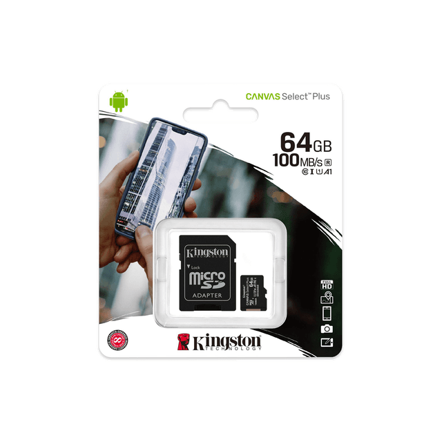  Kingston Canvas Select Plus 64 GB Class 10/UHS-I (U1) microSDXC - incl adapter - 100 MB/s Read SDCS2/64GB